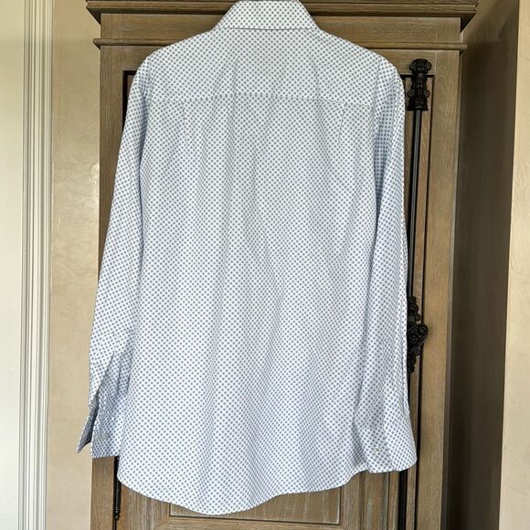 David Donahue White & Blue Geometric Print Dress Shirt Trim Fit 16 32/33 - Picture 7 of 9